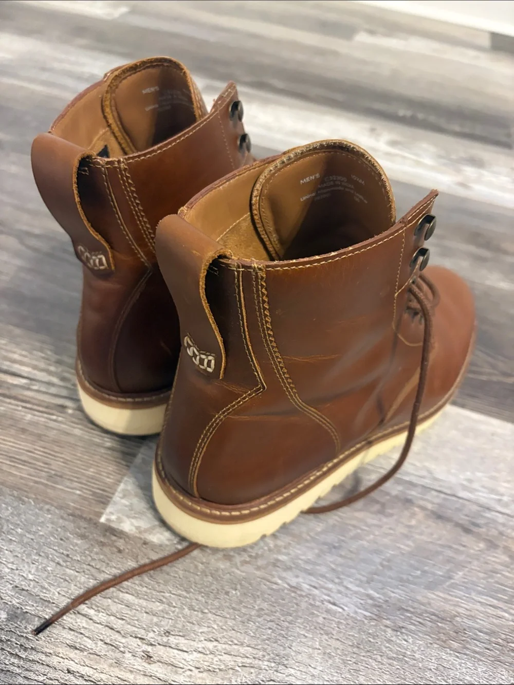 Cole Haan Men's Tan Leather Lace-Up Work Boots with Cream Sole